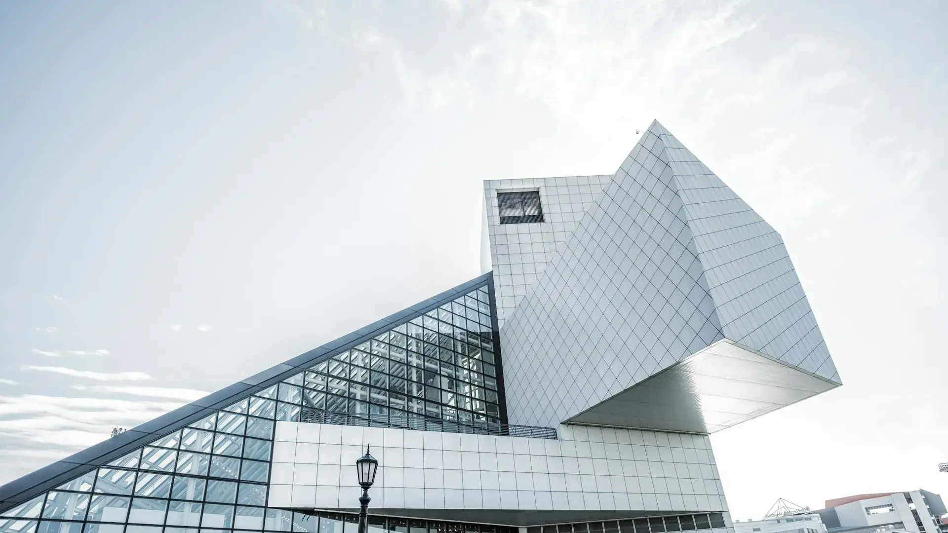 Angular glass and steel facade of a modern office building